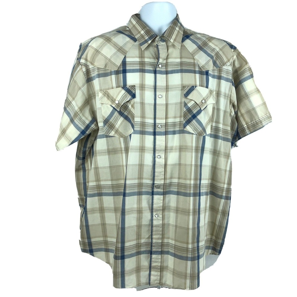 Plains Western Wear Plaid Rodeo Cowboy Shirt Mens Size XL Pearl Snaps‎ Rancher